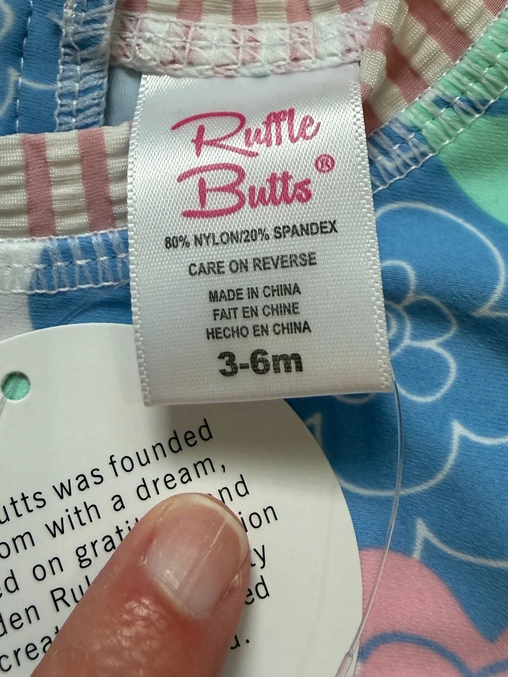 NWT RuffleButts Pastel Petals Long Sleeve RashGuard 1-piece Swimsuit Girls 3-6M